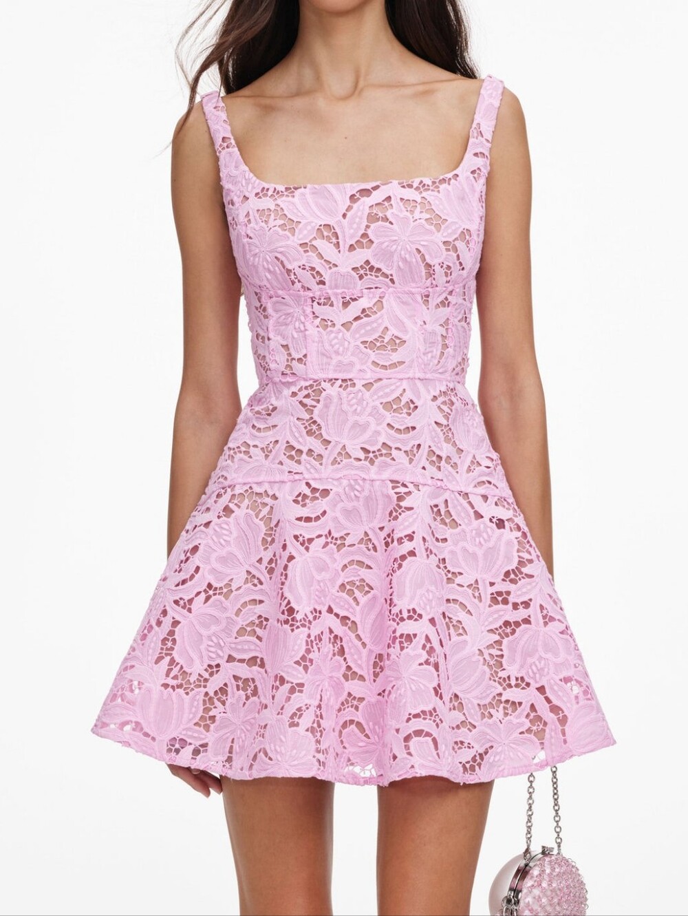 Self Portrait Pink Lace Flared Mini Dress - Picture 4 of 13